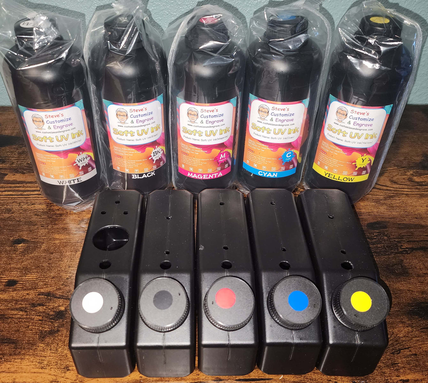 Set Of Five Soft Inks With Ink Tanks CMYKW