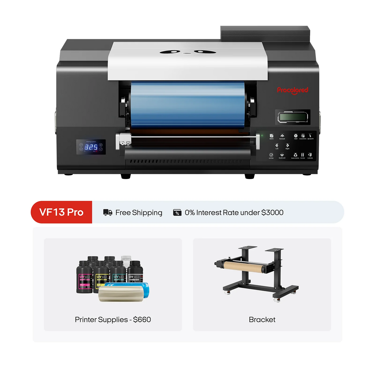 Procolored VF13 Pro Panda UV DTF Printer 13" A3+ Dual XP600 2-in-1 Plus Stand