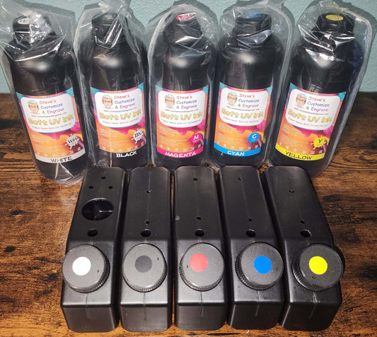 Set Of Five Soft Inks With Ink Tanks CMYKW