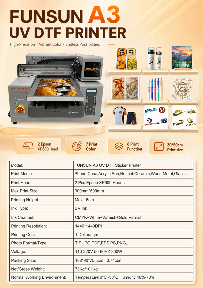 Funsun A3 3050 UV DTF Printer With Visual Positioning - Used