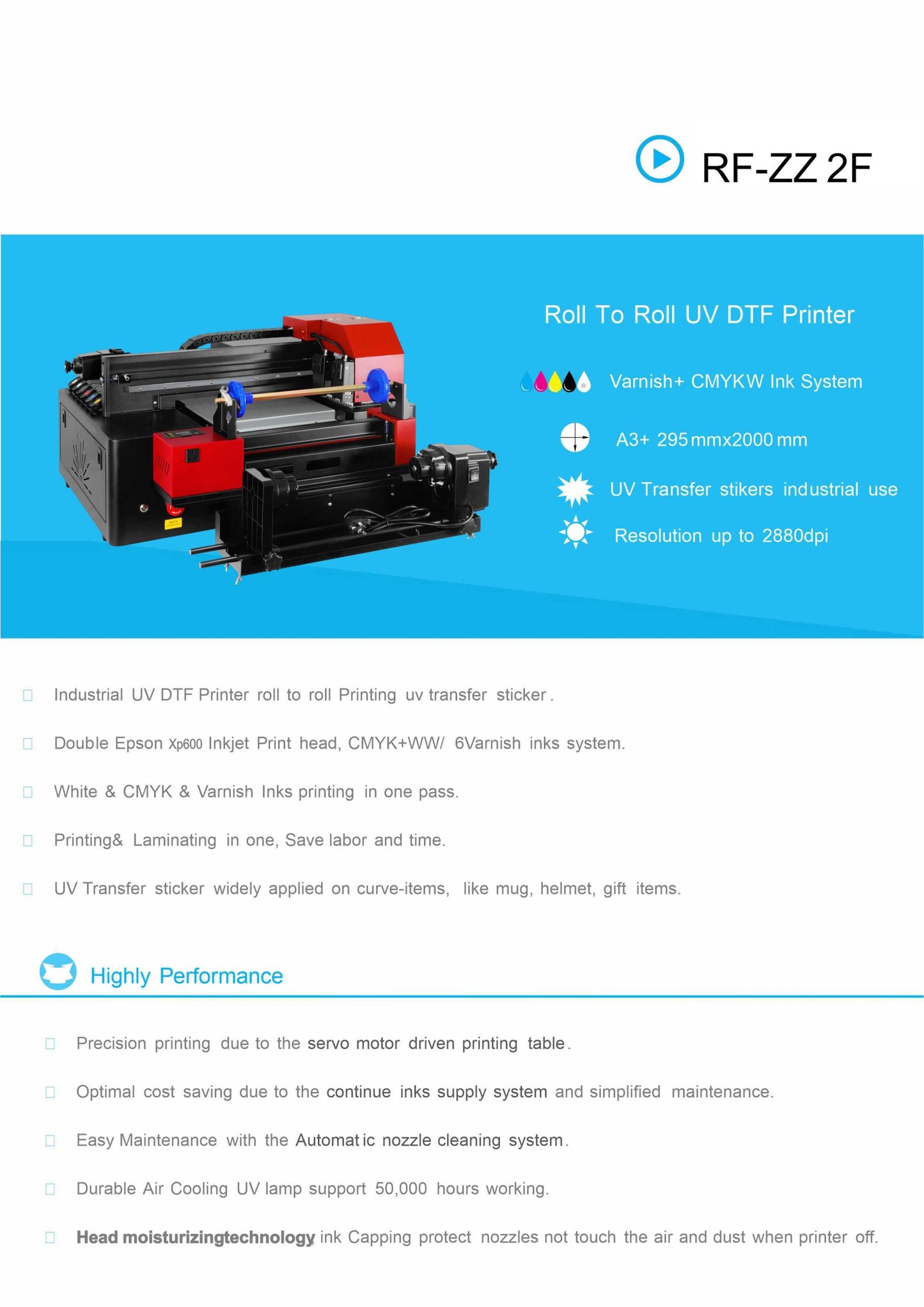 Refinecolor RF-ZZ2F UV DTF Printer More Ink Bundle image 11